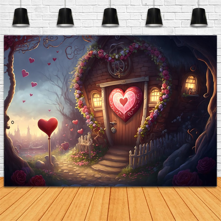 Toile de Fond St-Valentin Cottage d'Amour Cœurs Floraux BRP1-138