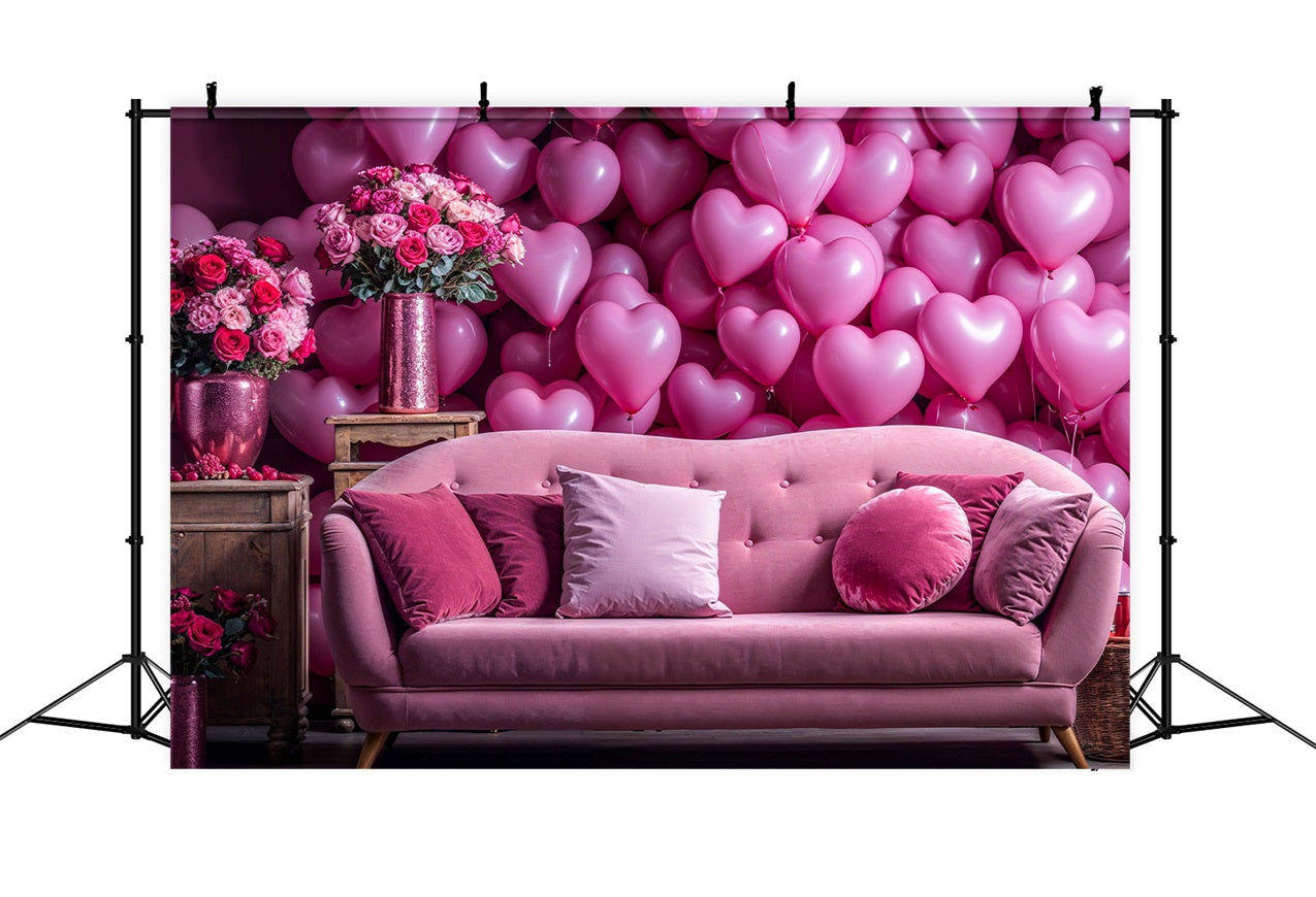 Toile de Fond St-Valentin Canapé Amour Ballons Cœurs BRP1-142