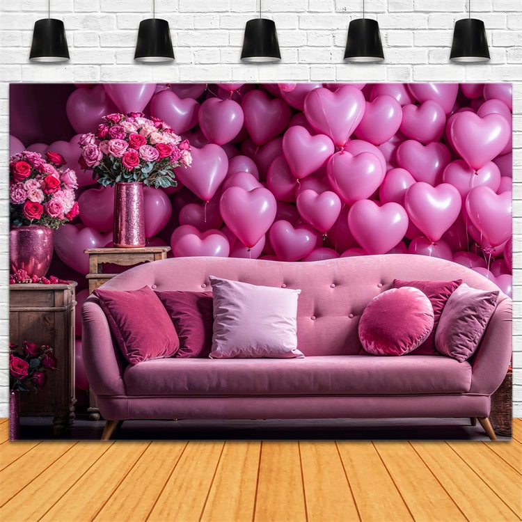Toile de Fond St-Valentin Canapé Amour Ballons Cœurs BRP1-142
