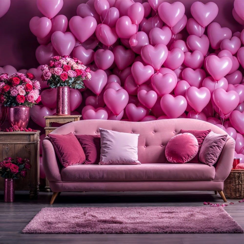 Toile de Fond St-Valentin Canapé Amour Ballons Cœurs BRP1-142