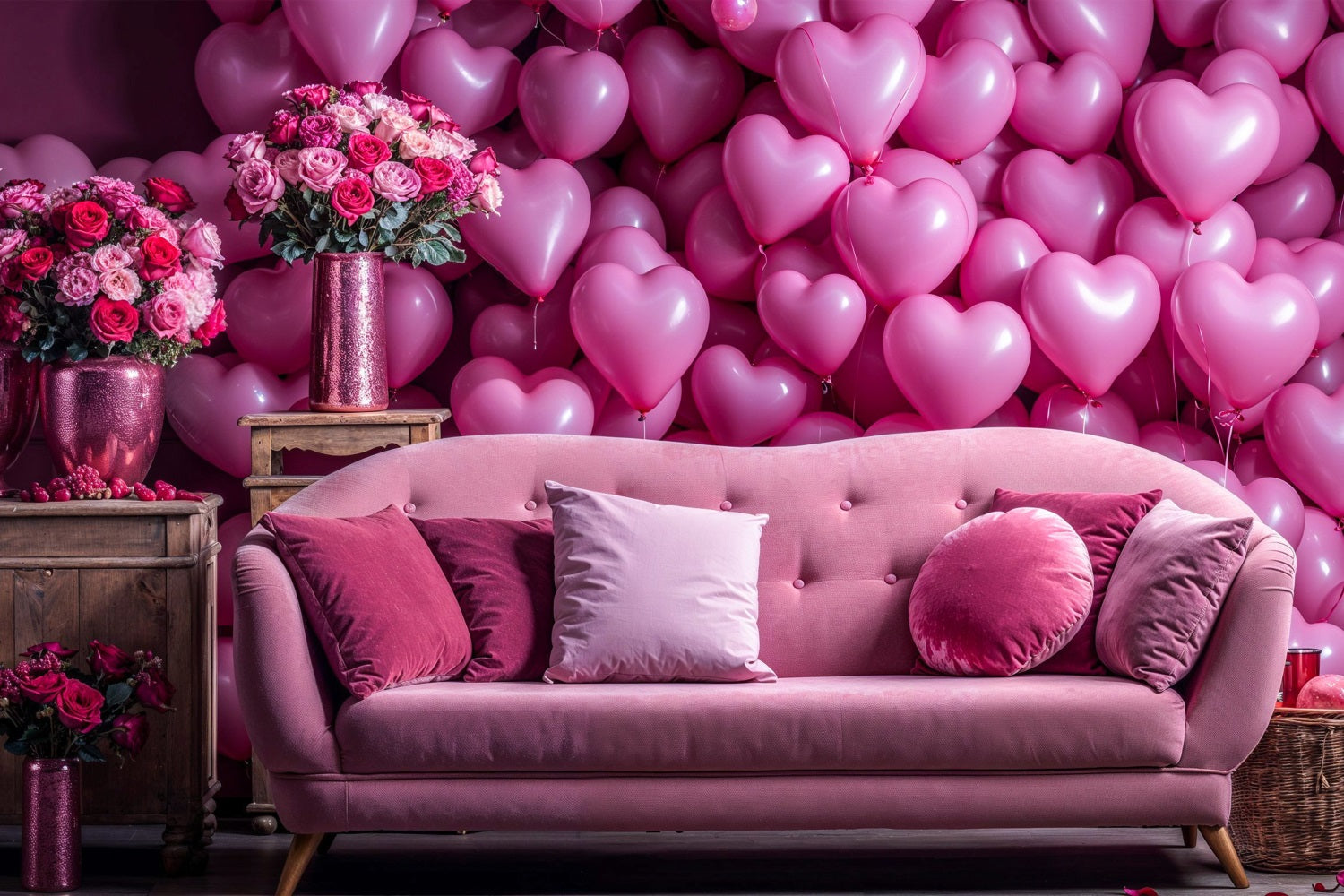 Toile de Fond St-Valentin Canapé Amour Ballons Cœurs BRP1-142