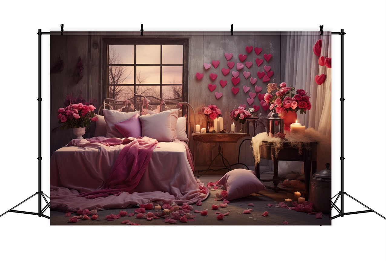 Toile de Fond Photo Saint Valentin Chambre Roses Cœurs Ballons BRP1-144