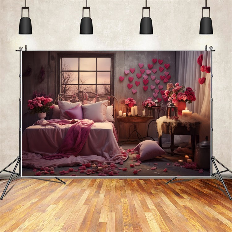 Toile de Fond Photo Saint Valentin Chambre Roses Cœurs Ballons BRP1-144