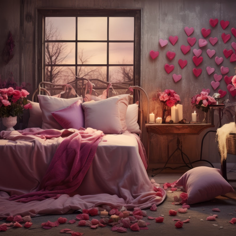 Toile de Fond Photo Saint Valentin Chambre Roses Cœurs Ballons BRP1-144