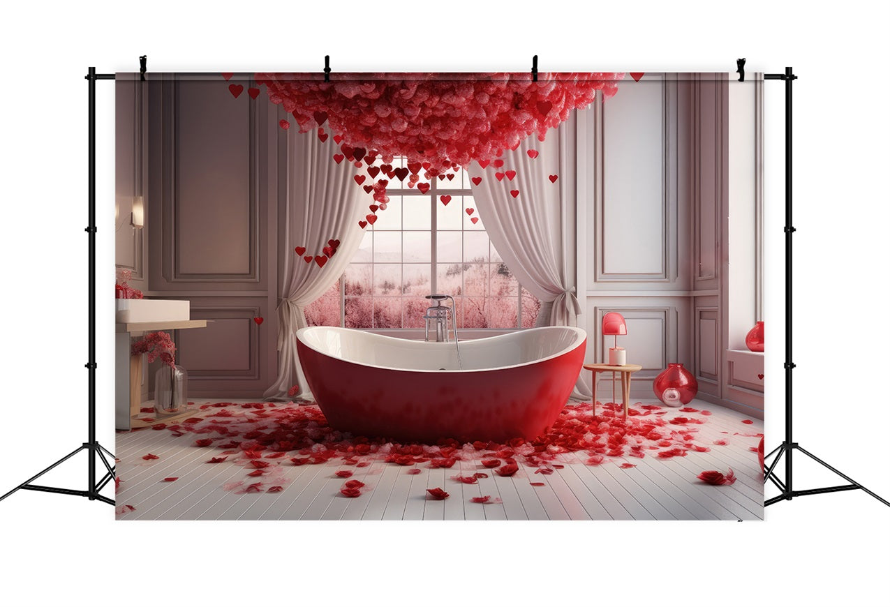 Toile de Fond Décor St-Valentin Salle de Bain Scene Cœurs Roses BRP1-145