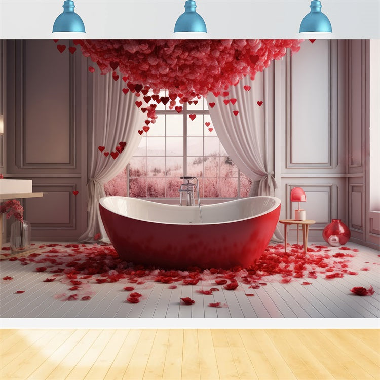Toile de Fond Décor St-Valentin Salle de Bain Scene Cœurs Roses BRP1-145