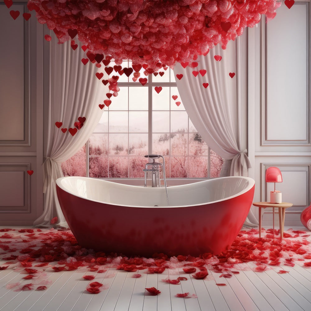 Toile de Fond Décor St-Valentin Salle de Bain Scene Cœurs Roses BRP1-145