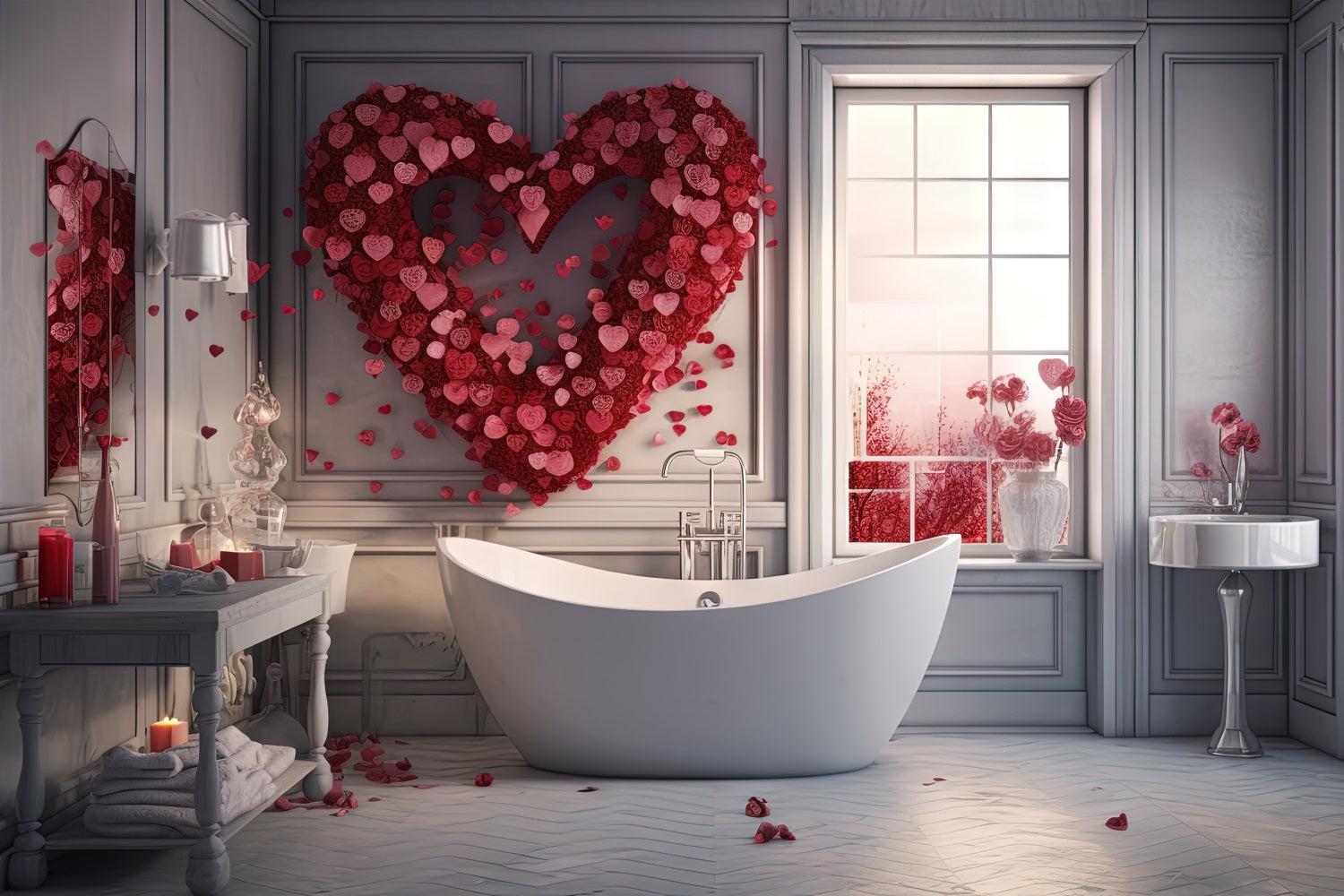 Toile de Fond St-Valentin Salle de Bain Pétales d'Amour BRP1-146