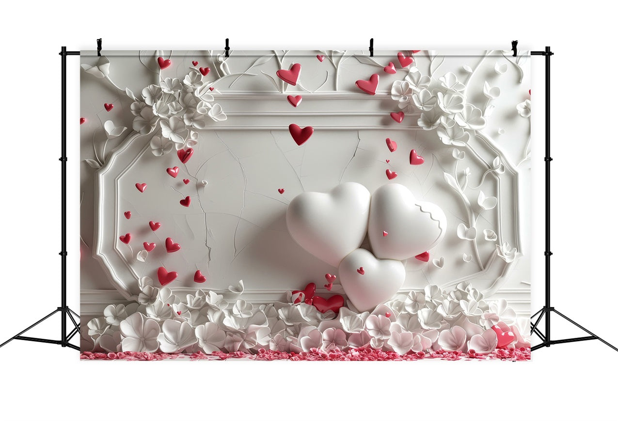 Toile de Fond St-Valentin Décor Mural Cœurs Blancs BRP1-150