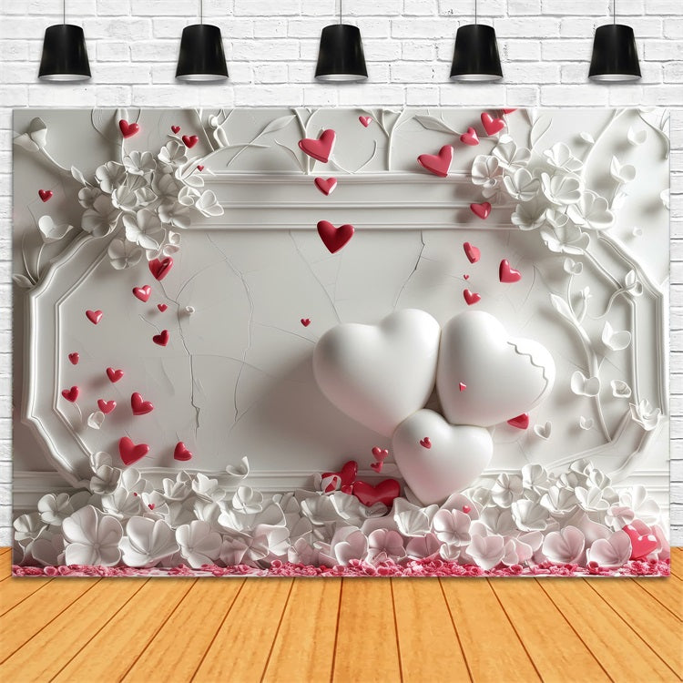 Toile de Fond St-Valentin Décor Mural Cœurs Blancs BRP1-150