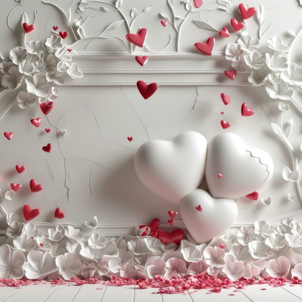 Toile de Fond St-Valentin Décor Mural Cœurs Blancs BRP1-150