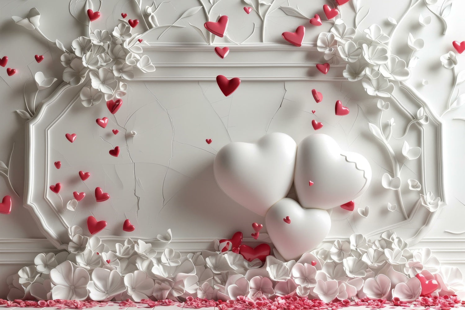 Toile de Fond St-Valentin Décor Mural Cœurs Blancs BRP1-150