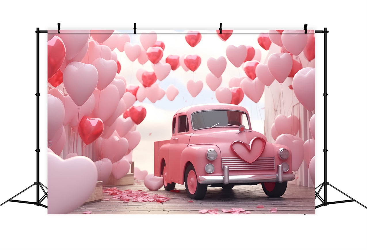 Toile de Fond St-Valentin Camion Amour Ballons Cœurs BRP1-154