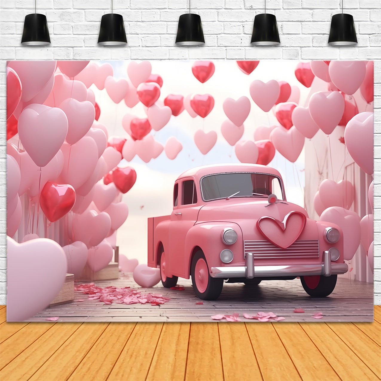 Toile de Fond St-Valentin Camion Amour Ballons Cœurs BRP1-154