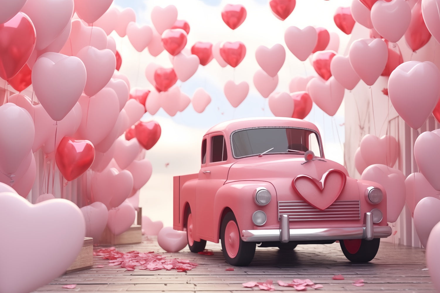 Toile de Fond St-Valentin Camion Amour Ballons Cœurs BRP1-154