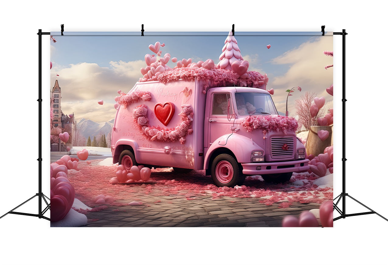 Toile de Fond St-Valentin Camion Fleuri Scene Cœurs BRP1-155