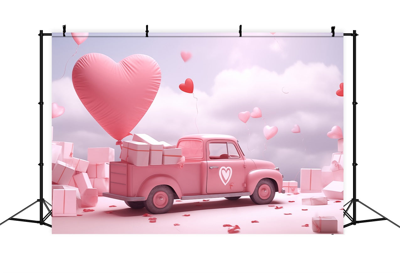 Toile de Fond Saint Valentin Camion Cœurs Ballons Cadeaux BRP1-156