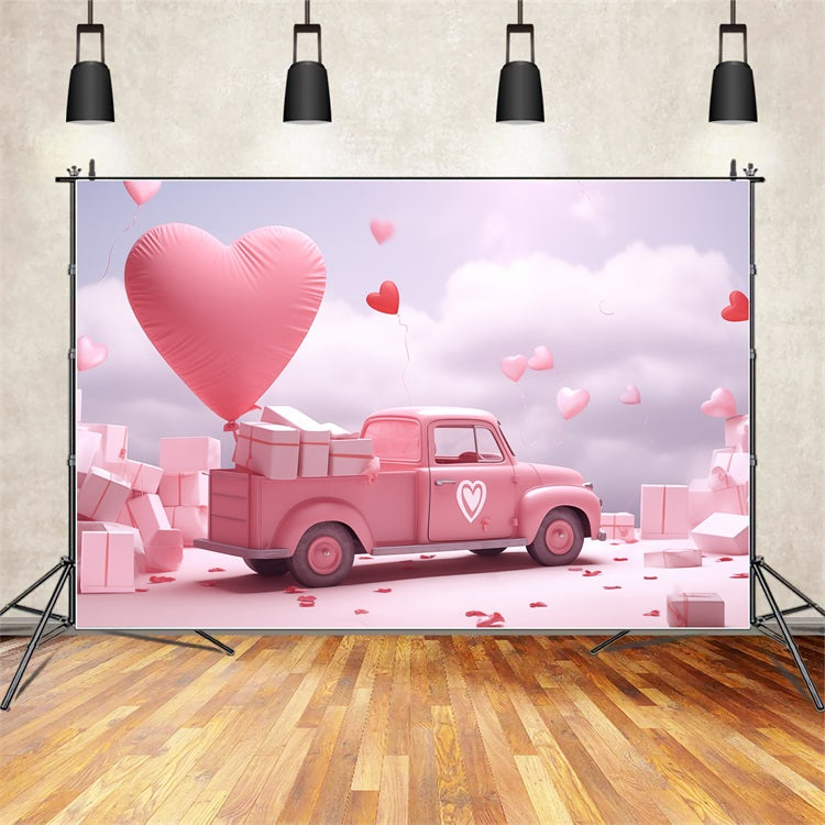 Toile de Fond Saint Valentin Camion Cœurs Ballons Cadeaux BRP1-156