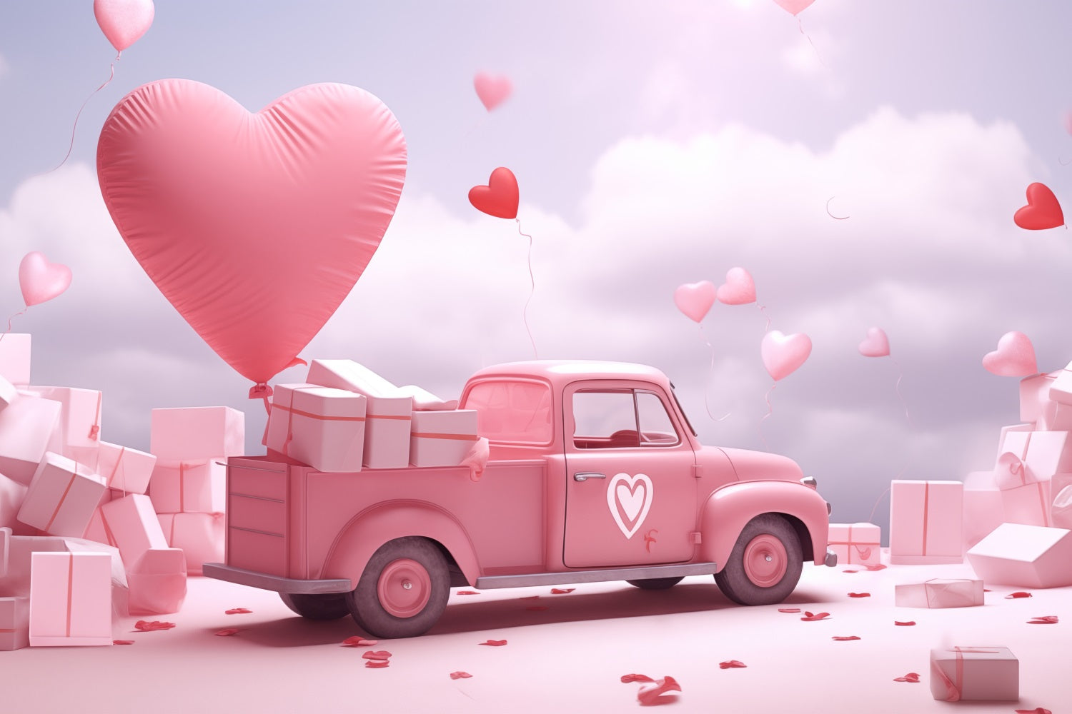 Toile de Fond Saint Valentin Camion Cœurs Ballons Cadeaux BRP1-156