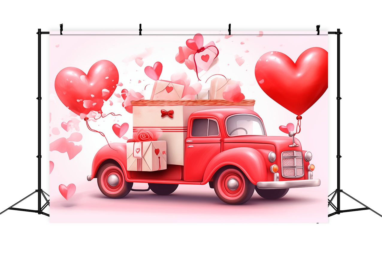 Toile de Fond St-Valentin Camion Vintage Cœurs Ballons BRP1-157