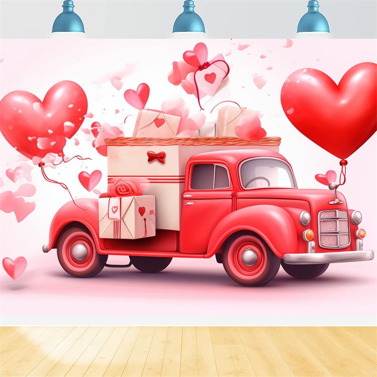 Toile de Fond St-Valentin Camion Vintage Cœurs Ballons BRP1-157