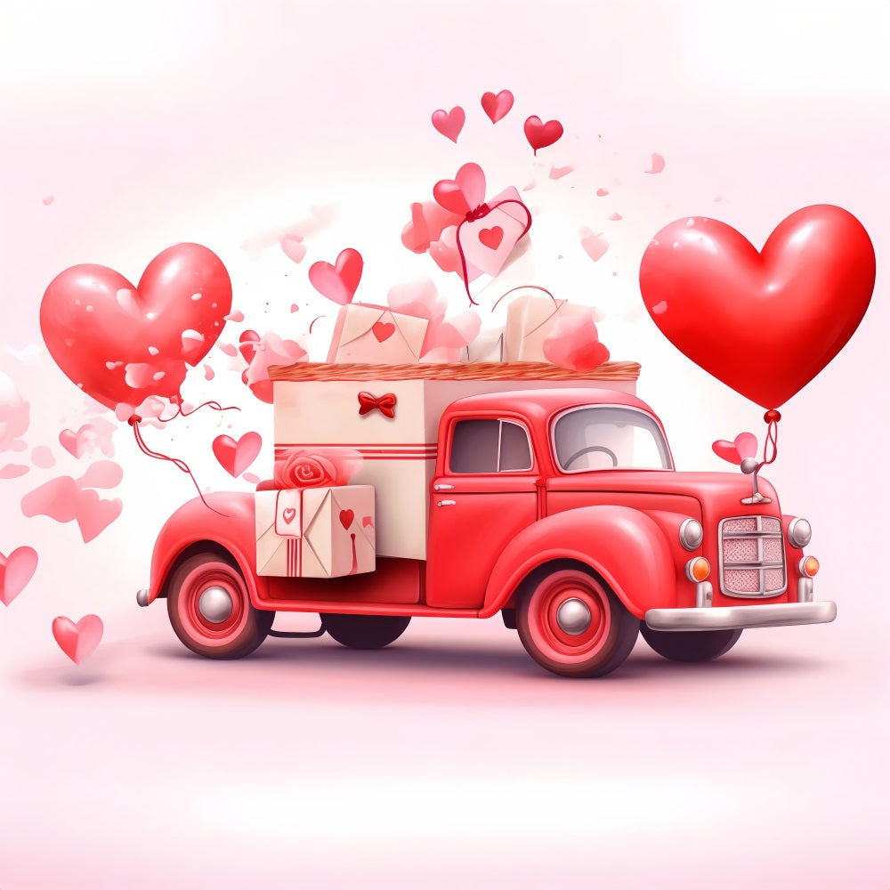 Toile de Fond St-Valentin Camion Vintage Cœurs Ballons BRP1-157