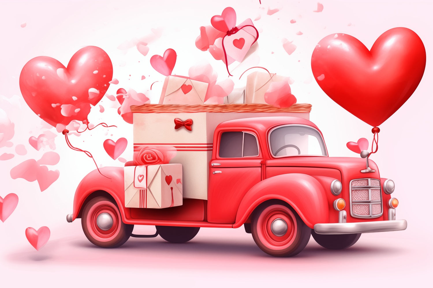 Toile de Fond St-Valentin Camion Vintage Cœurs Ballons BRP1-157