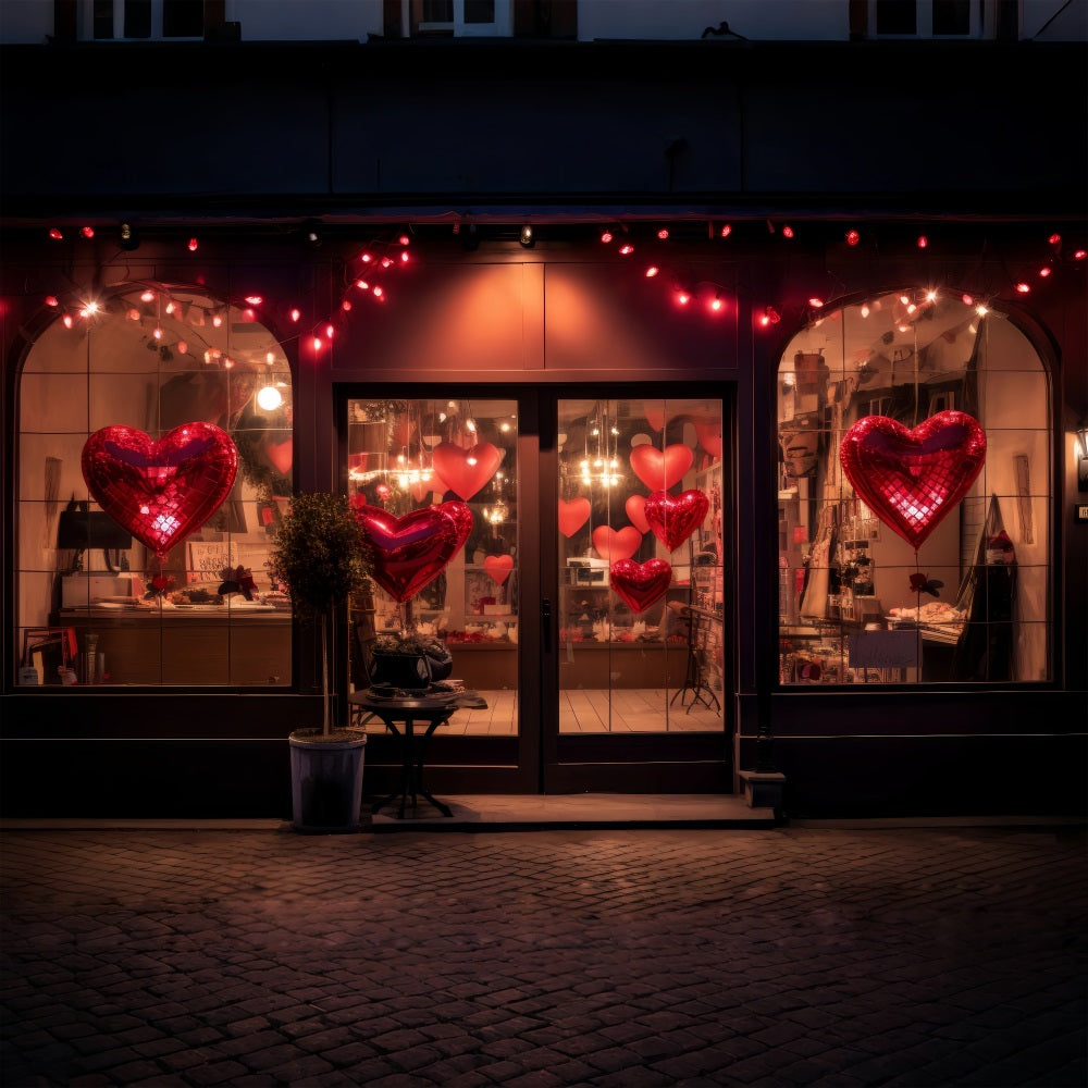 Toile de Fond St-Valentin Fenêtre Soirée Ballons Cœurs BRP1-161