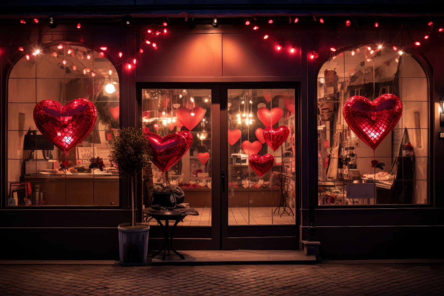 Toile de Fond St-Valentin Fenêtre Soirée Ballons Cœurs BRP1-161