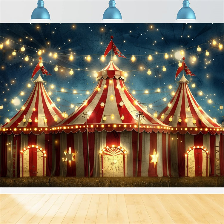 Toile de Fond Cirque Tentes Rayées Rouges et Lumières BRP1-174