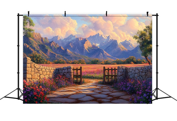 Toile de fond Printemps Fleurs Sauvages Colorées Montagnes BRP1-18