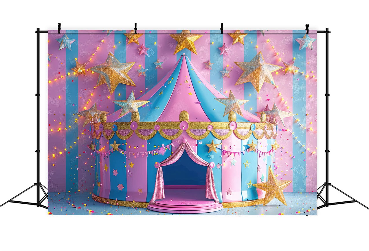 Toile de Fond Cirque Tente Rose et Bleue Étoilée BRP1-183