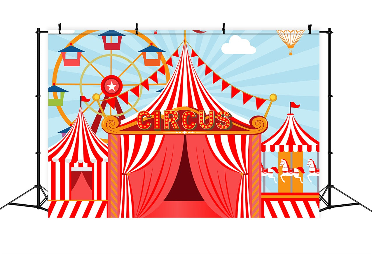 Toile de Fond Carnaval Grande Roue Rouge et Tente Classique BRP1-192