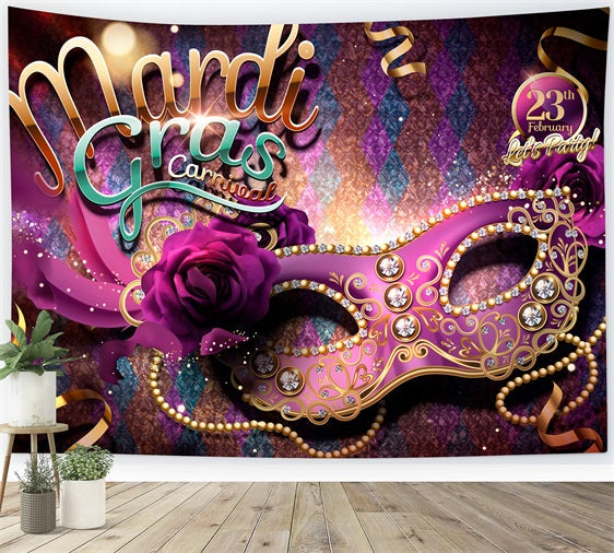 Toile de Fond Carnaval Masque Violet Brillant et Paillettes BRP1-206