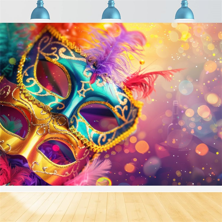 Toile de Fond Carnaval Masque Multicolore Mardi Gras Paillettes BRP1-208