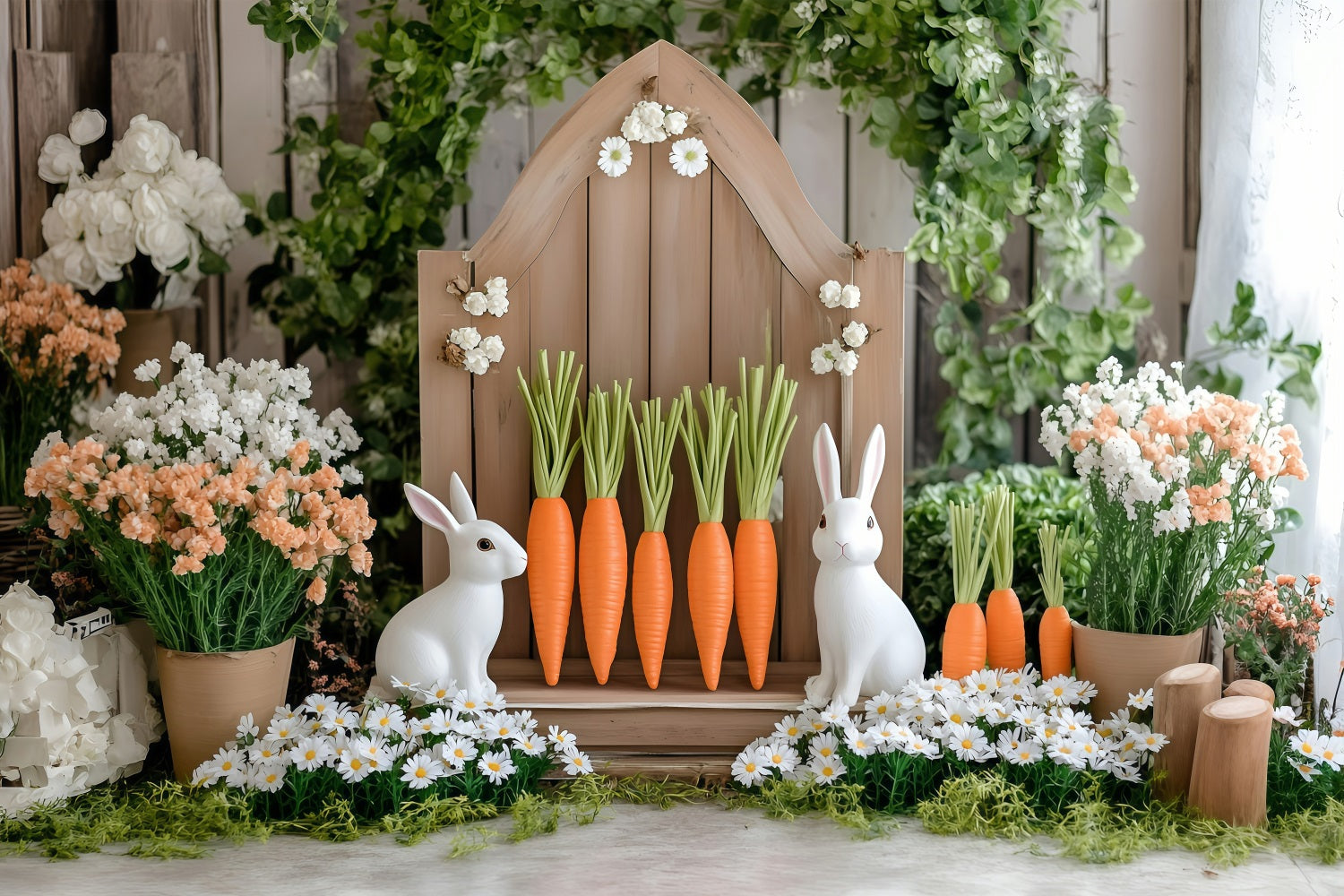 Fond Studio Photo Pâques Bunny Décor Floral Stand Carottes BRP1-214