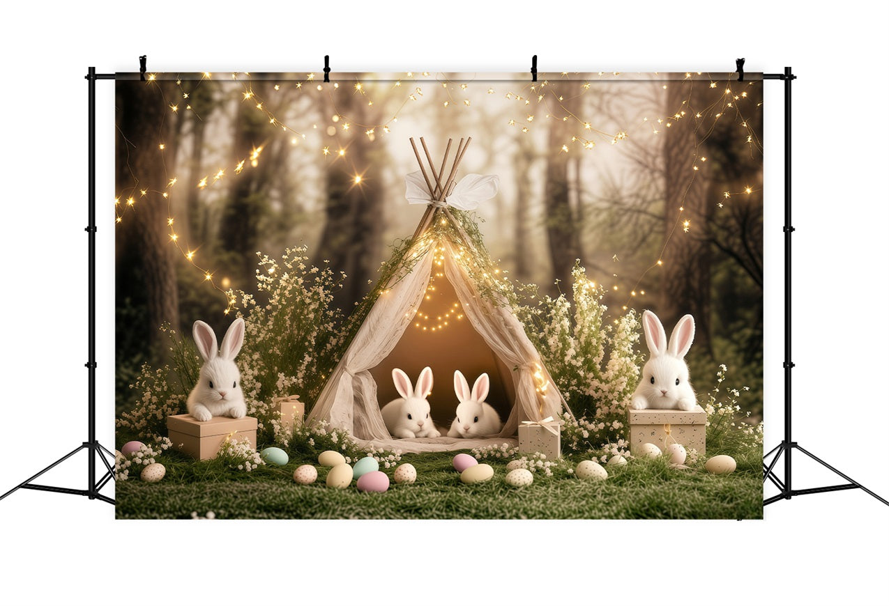 Toile de fond Pâques Tente Lumineuse Forêt Lapins BRP1-218