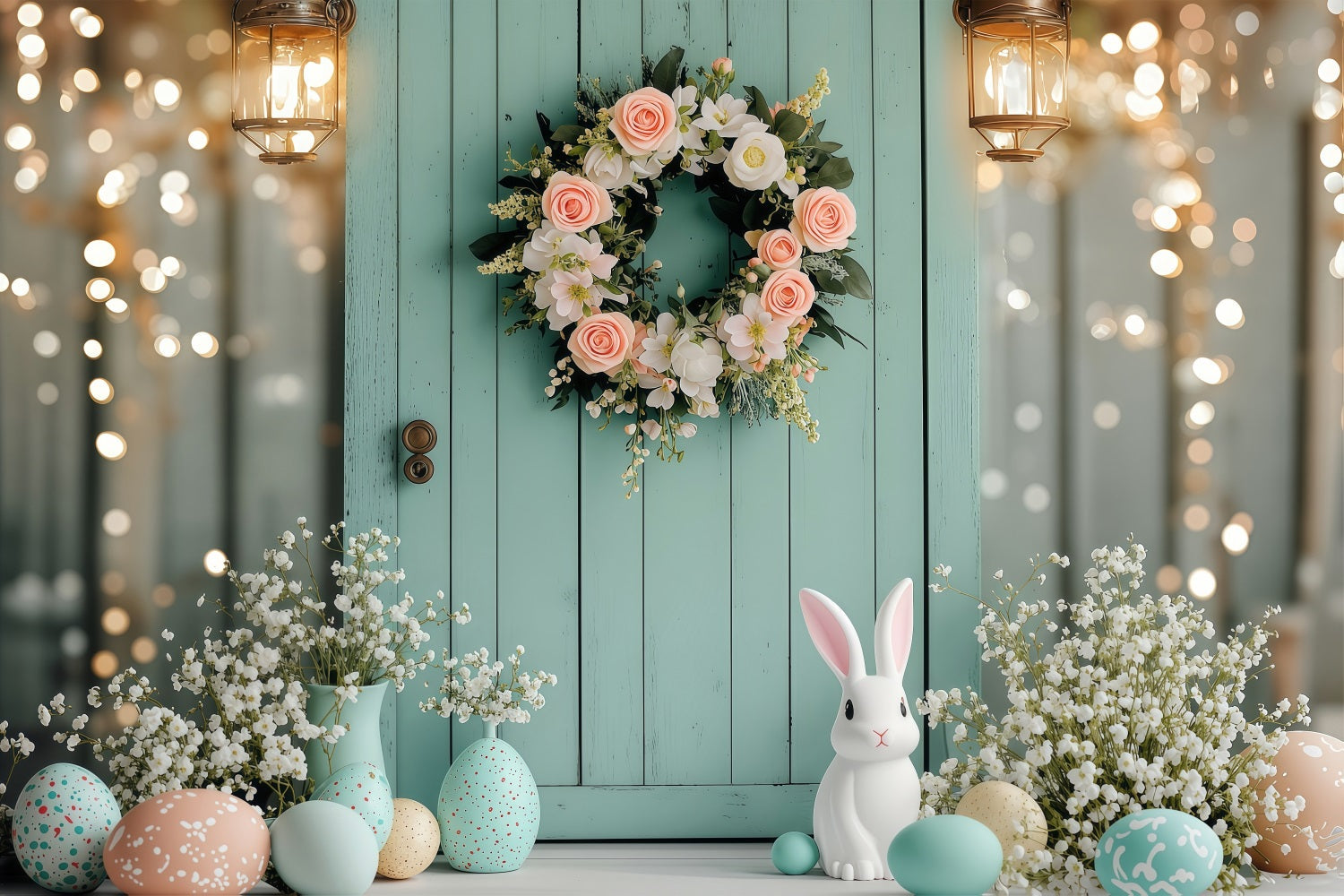 Toile de fond Pâques Couronne Lapin Œufs Printemps BRP1-220