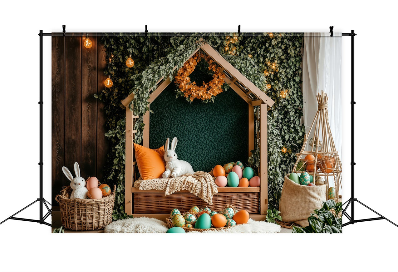 Toile de fond Déco Pâques Cottage Lapin Décor Couronne BRP1-221