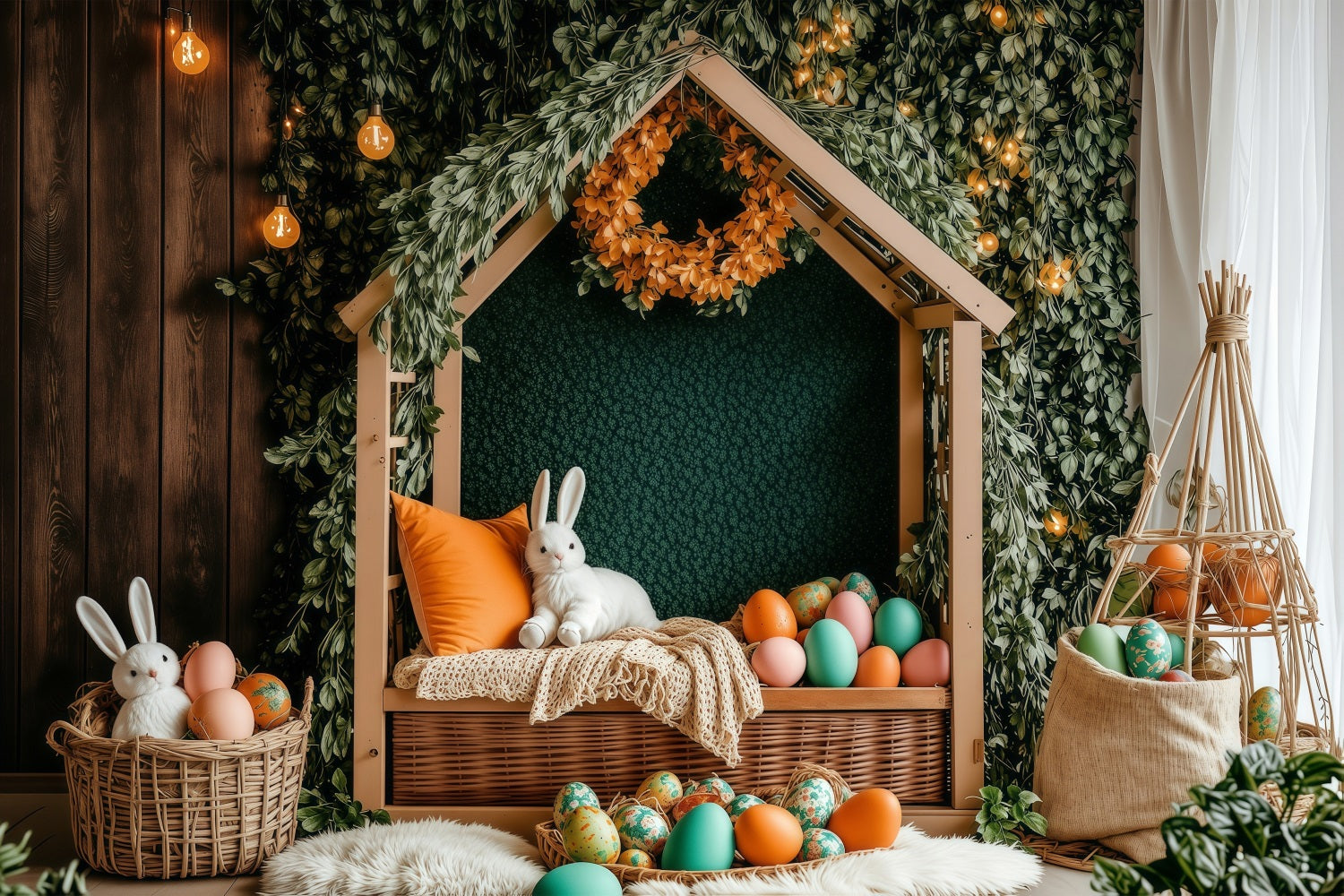 Toile de fond Déco Pâques Cottage Lapin Décor Couronne BRP1-221