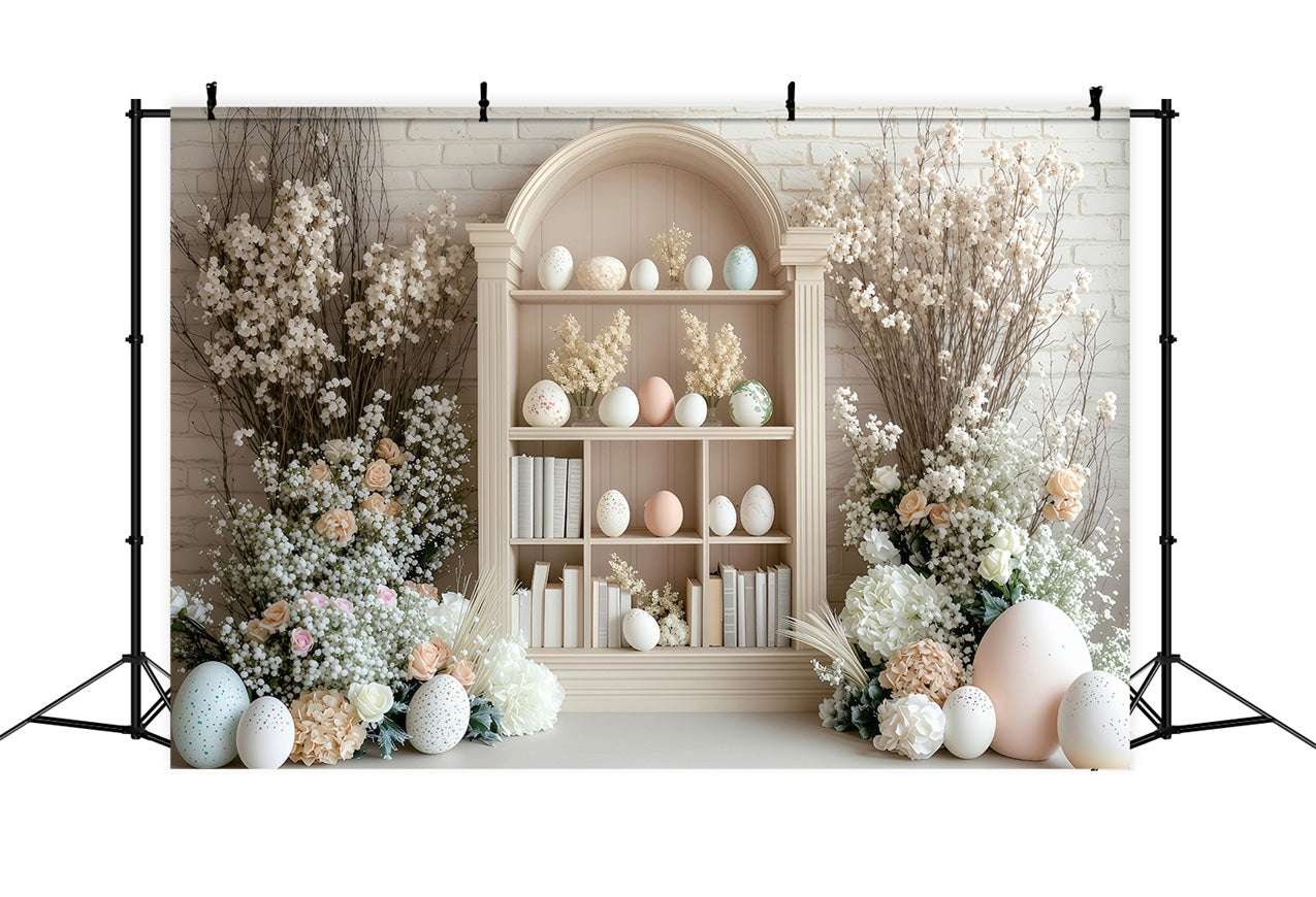 Fond Studio Photo Pâques Décor Floral Bibliothèque Œufs BRP1-223