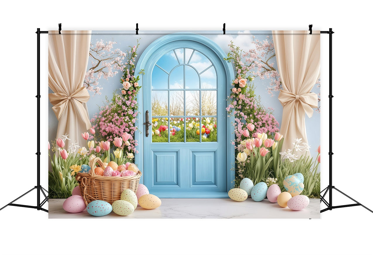 Toile de fond Pâques Jardin Printanier Porte Bleue BRP1-225