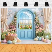 Toile De Fond Pâques Printemps 210x150cm - Décoration Photo Œufs Et Jardin Fleuri