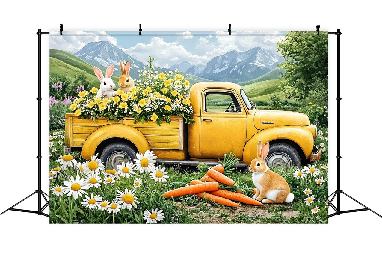 Fond Studio Photo Pâques Camion Jaune Enchanté Lapin BRP1-226