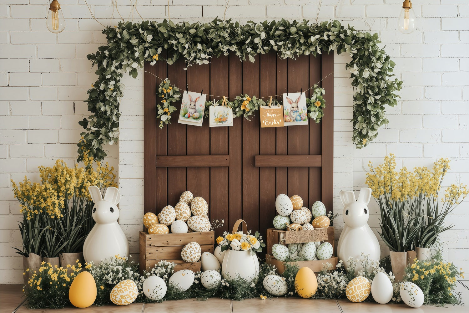 Fond Studio Photo Pâques Verdure Printanière Lapin Décor Pâques BRP1-228