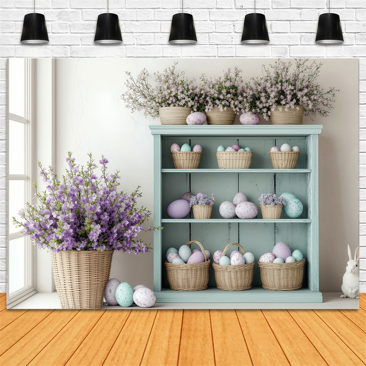 Fond Studio Photo Pâques Coin Rustique Œufs Lapins BRP1-233