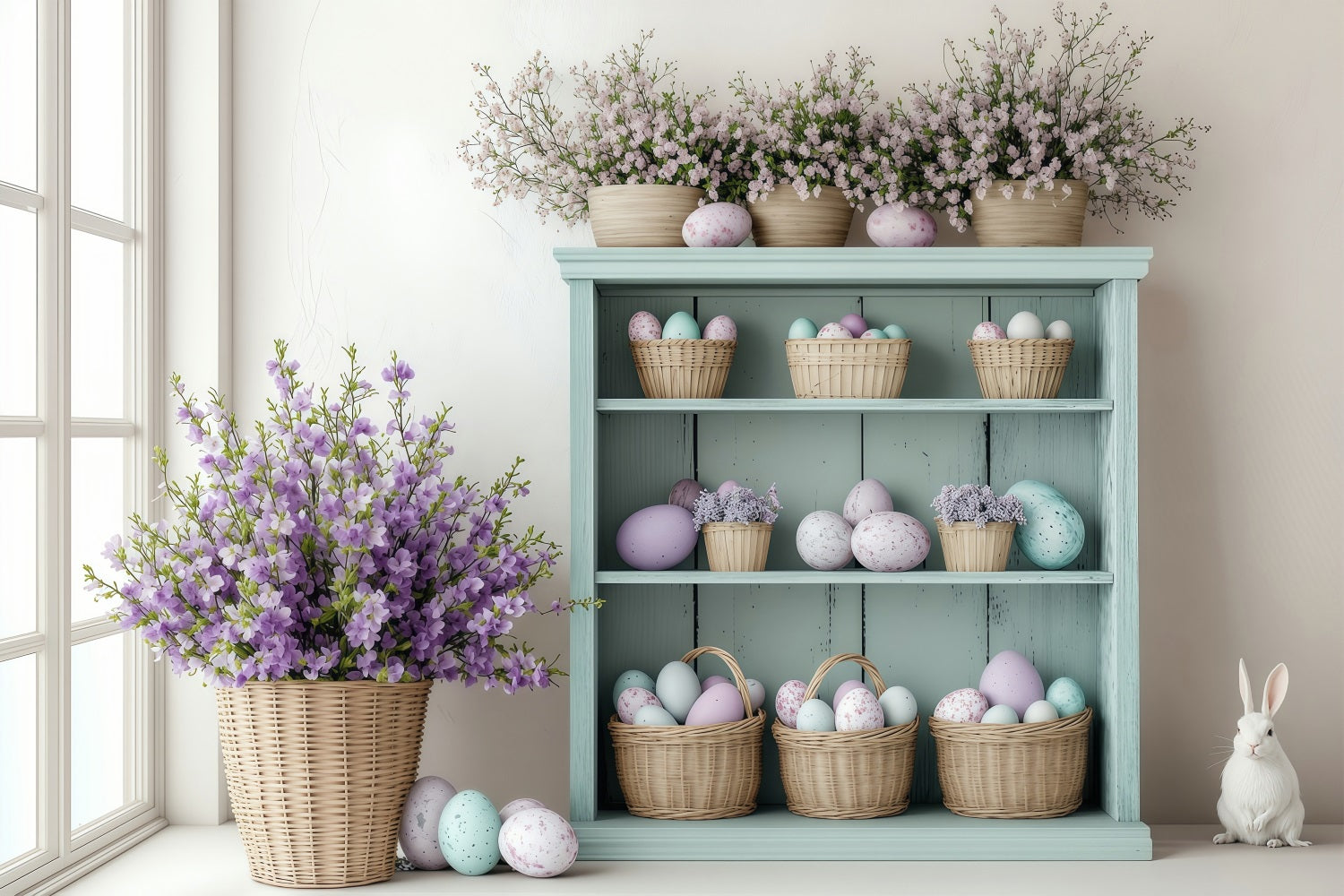 Fond Studio Photo Pâques Coin Rustique Œufs Lapins BRP1-233
