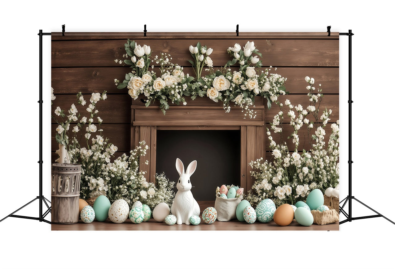 Fond Studio Photo Pâques Mantel Bois Classique Lapin BRP1-235