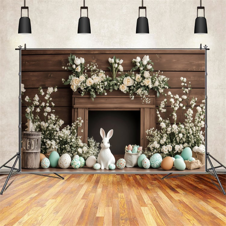 Fond Studio Photo Pâques Mantel Bois Classique Lapin BRP1-235