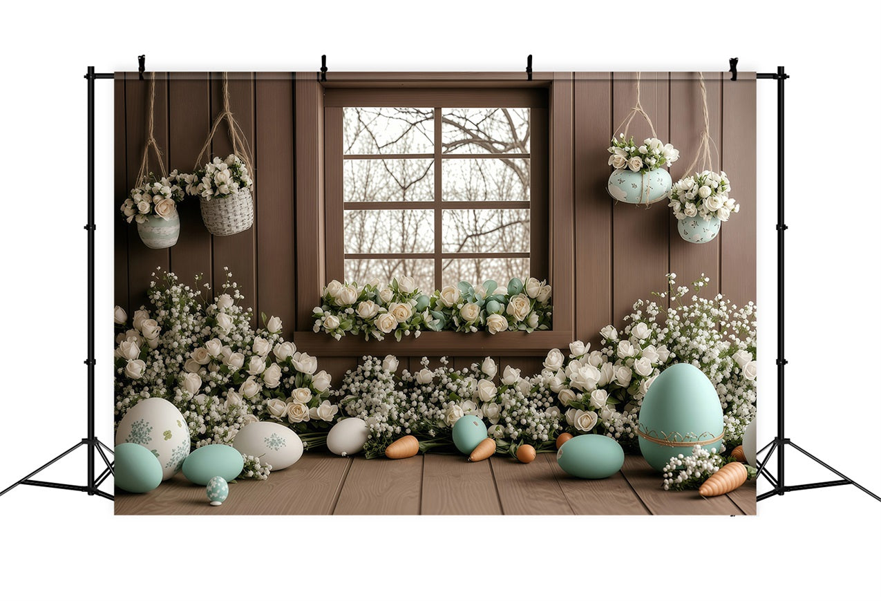 Fond Photo Pâques Fenêtre Rustique Rose Blanche BRP1-236